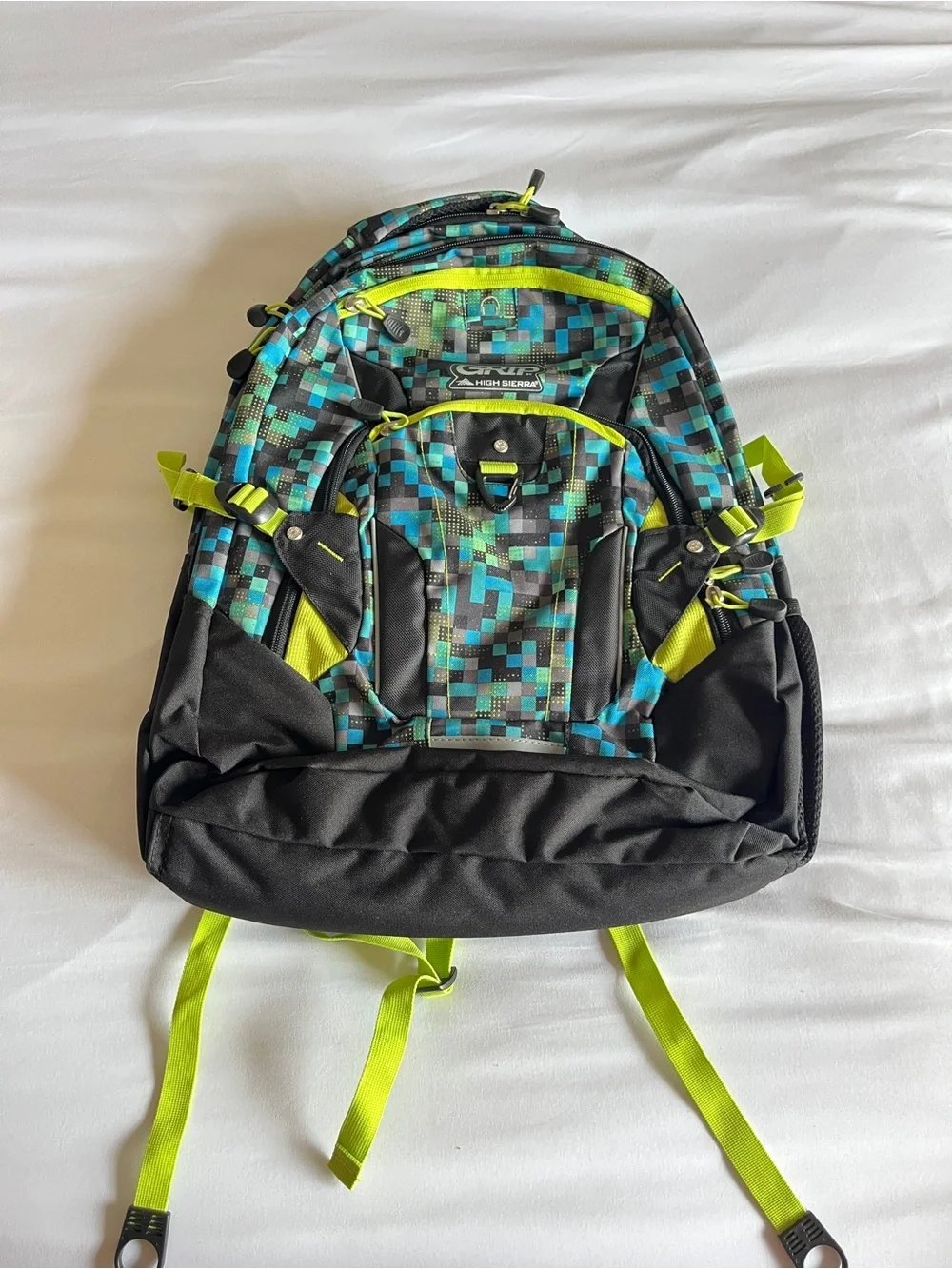 High Sierra GRIP Laptop Backpack Black Neon Green Tech Spot Geometric Digi Camo